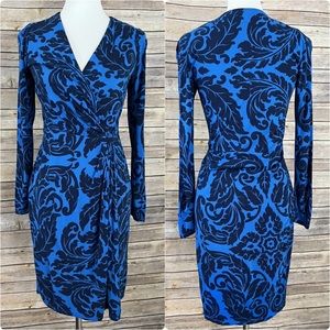 Boden Blue Damask Faux Wrap Dress